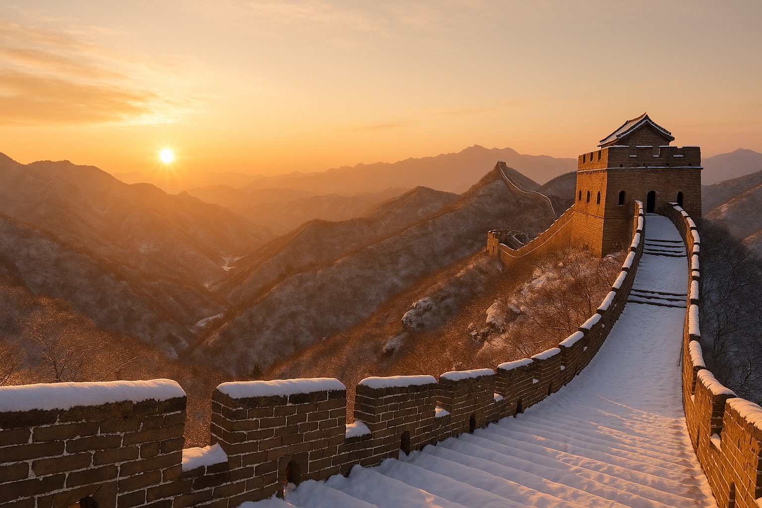 Winter Chinese camp at snowy Great Wall