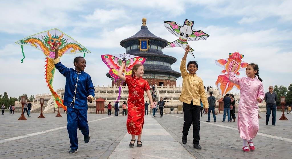 Children flying kites at Temple of Heaven